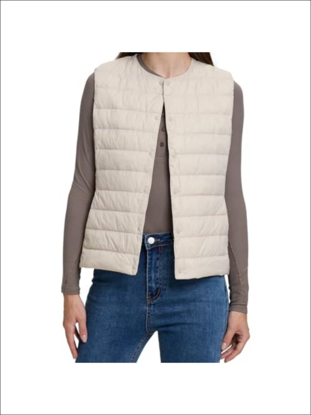 Women's Quilted Lightweight Puffer Vest Foldable Collarless Snap Button